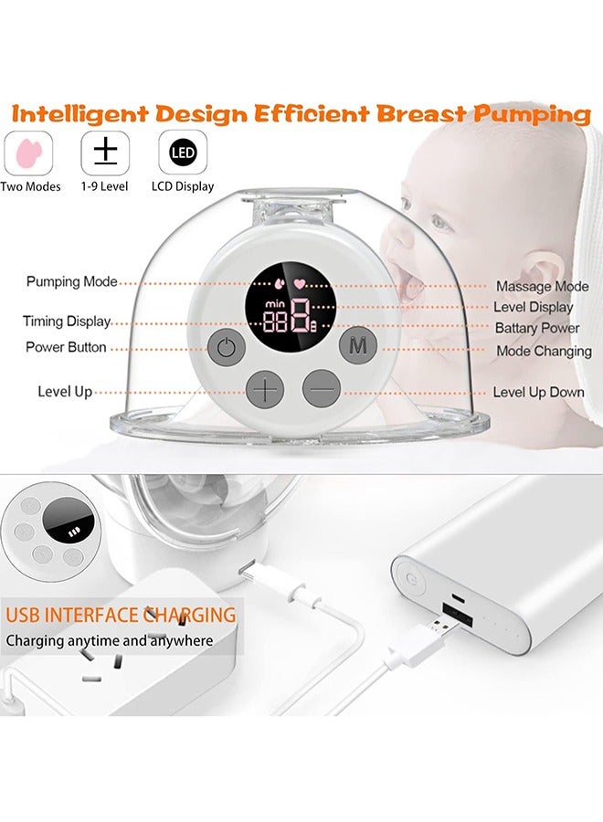 Portable Hands-Free Electric Breast Pump With LCD Display, White