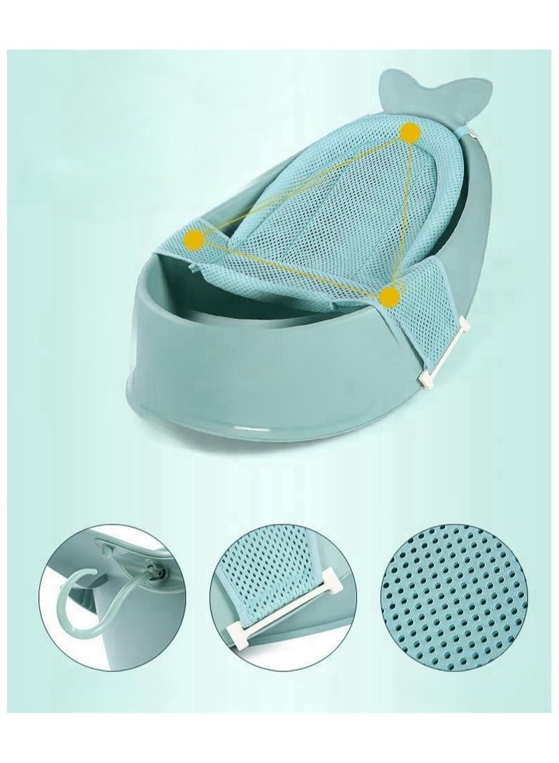 Non-Slip Whale Baby Bathtub With Drain Hole - Bath Tub & Cushion Set For Boys & Girls