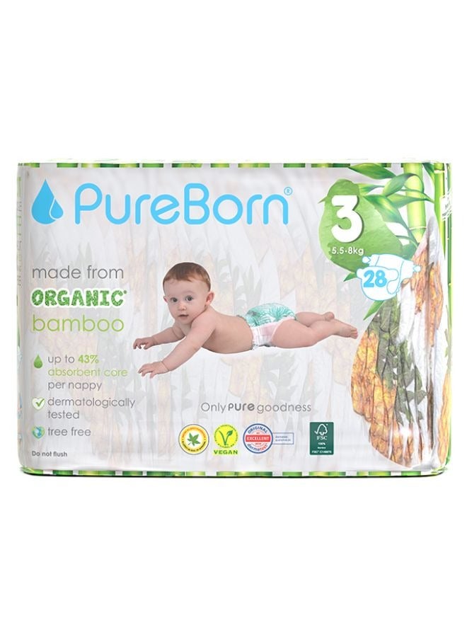 Organic Bamboo Size 3 Diapers 5.5-8 Kg 28 Count