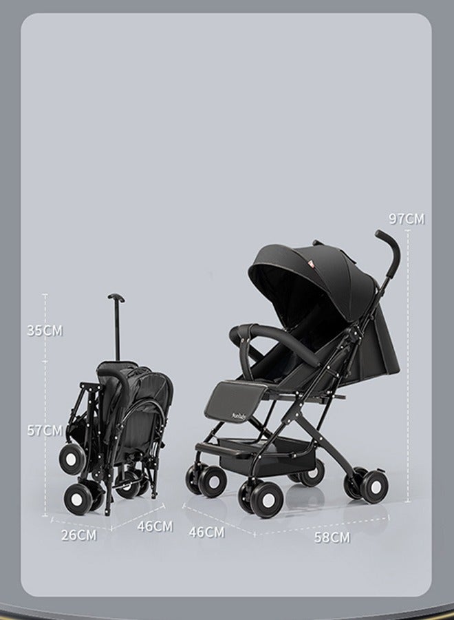 Baby Stroller, Ultra-Light, Portable, Foldable, Can Sit Or Lie Down, Baby Stroller With Umbrella (Black)