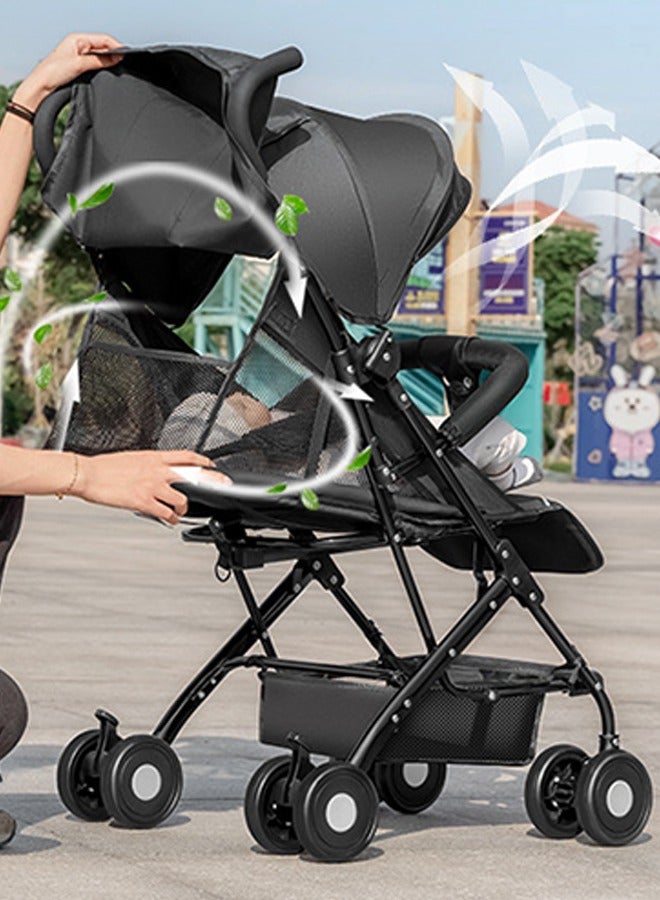 Baby Stroller, Ultra-Light, Portable, Foldable, Can Sit Or Lie Down, Baby Stroller With Umbrella (Black)