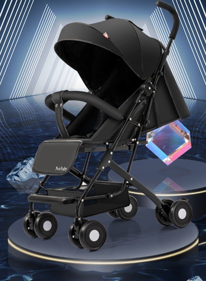 Baby Stroller, Ultra-Light, Portable, Foldable, Can Sit Or Lie Down, Baby Stroller With Umbrella (Black)