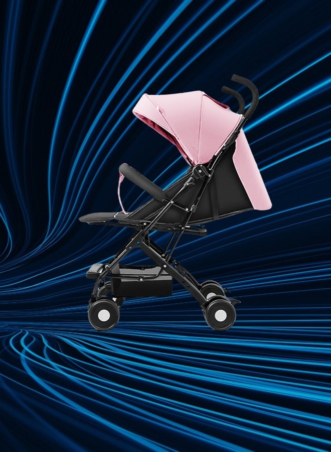 Baby Stroller, Ultra-Light, Portable, Foldable, Can Sit Or Lie Down, Baby Stroller With Umbrella (Pink)