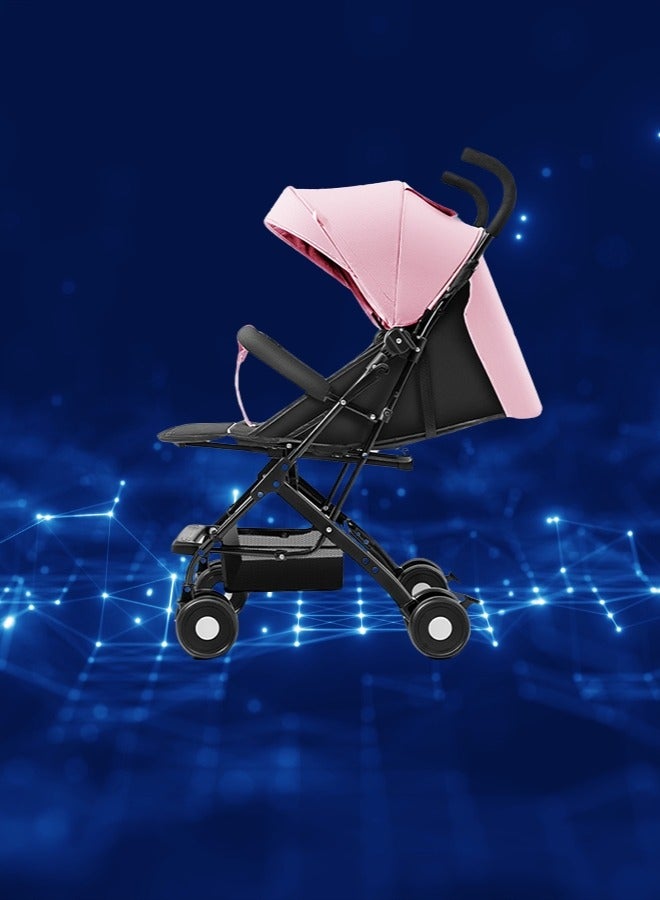 Baby Stroller, Ultra-Light, Portable, Foldable, Can Sit Or Lie Down, Baby Stroller With Umbrella (Pink)