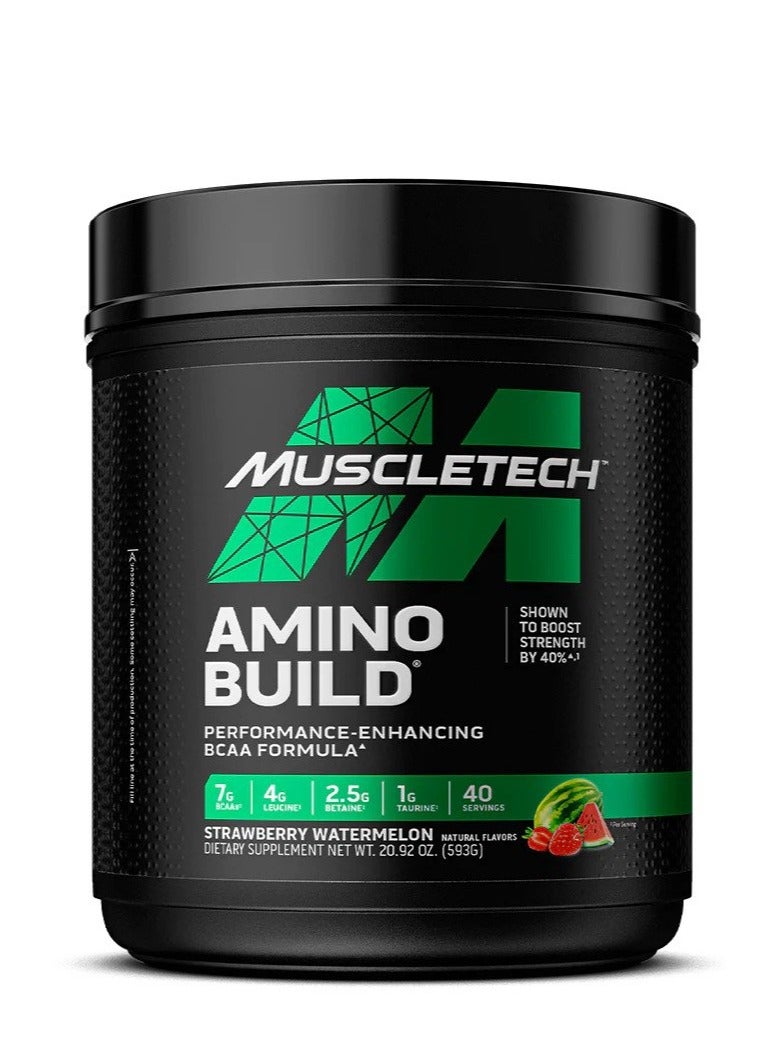 BCAA Amino Acids + Electrolyte Powder | MuscleTech Amino Build | 7g of BCAAs + Electrolytes | Support Muscle Recovery, Build Lean Muscle & Boost Endurance | Strawberry Watermelon 593G