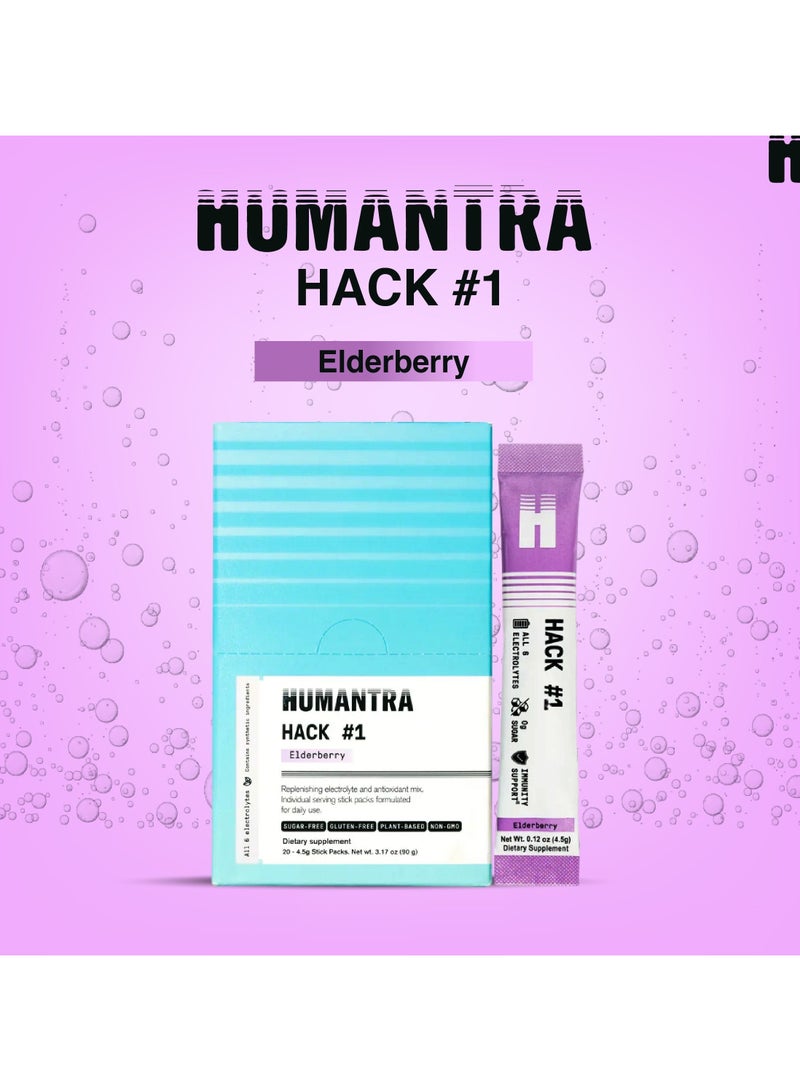 Humantra Hydration Packets | Zero Calorie, Zero Sugar Electrolyte Hydration Multiplier w/Essential Minerals, Boost Immune & Metabolic Functions | Electrolytes Powder (20 count, Elderberry)