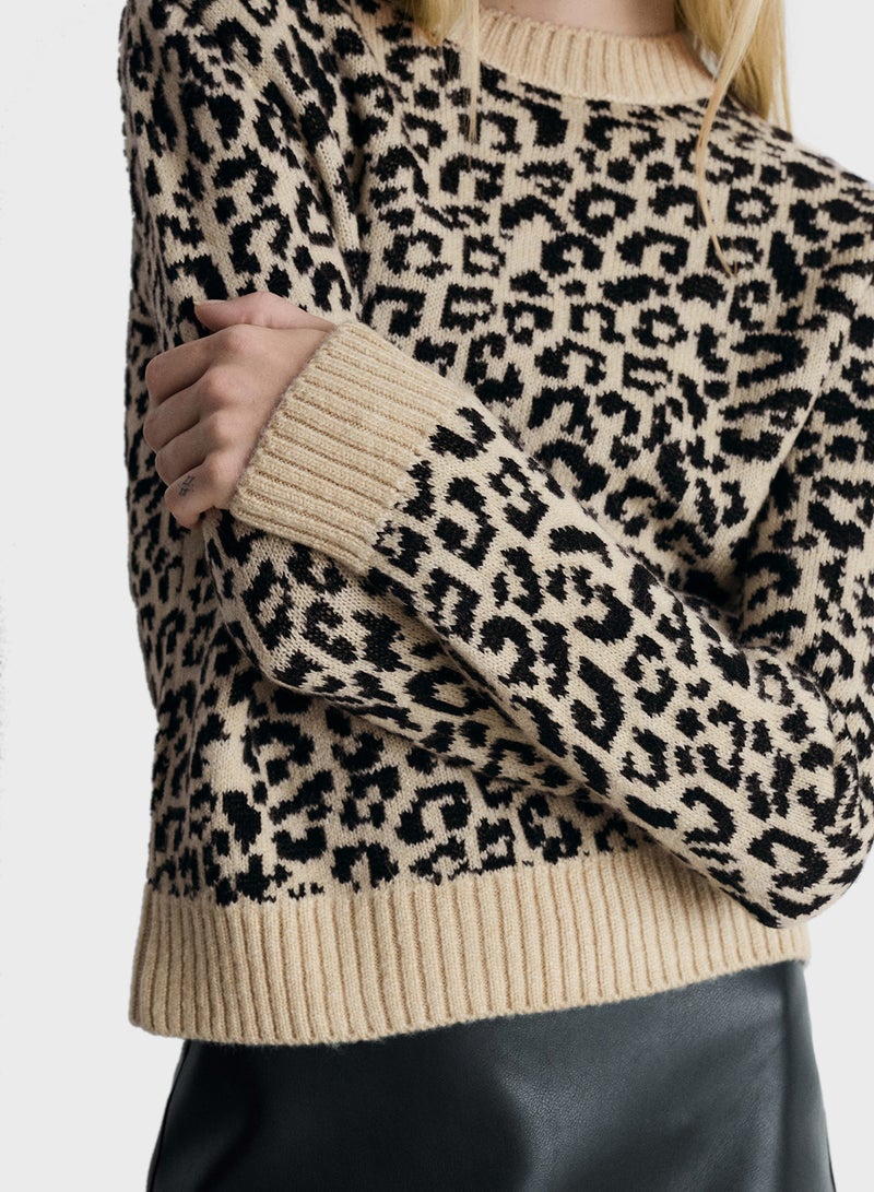 Leopard Jumper With Contrasting Trims