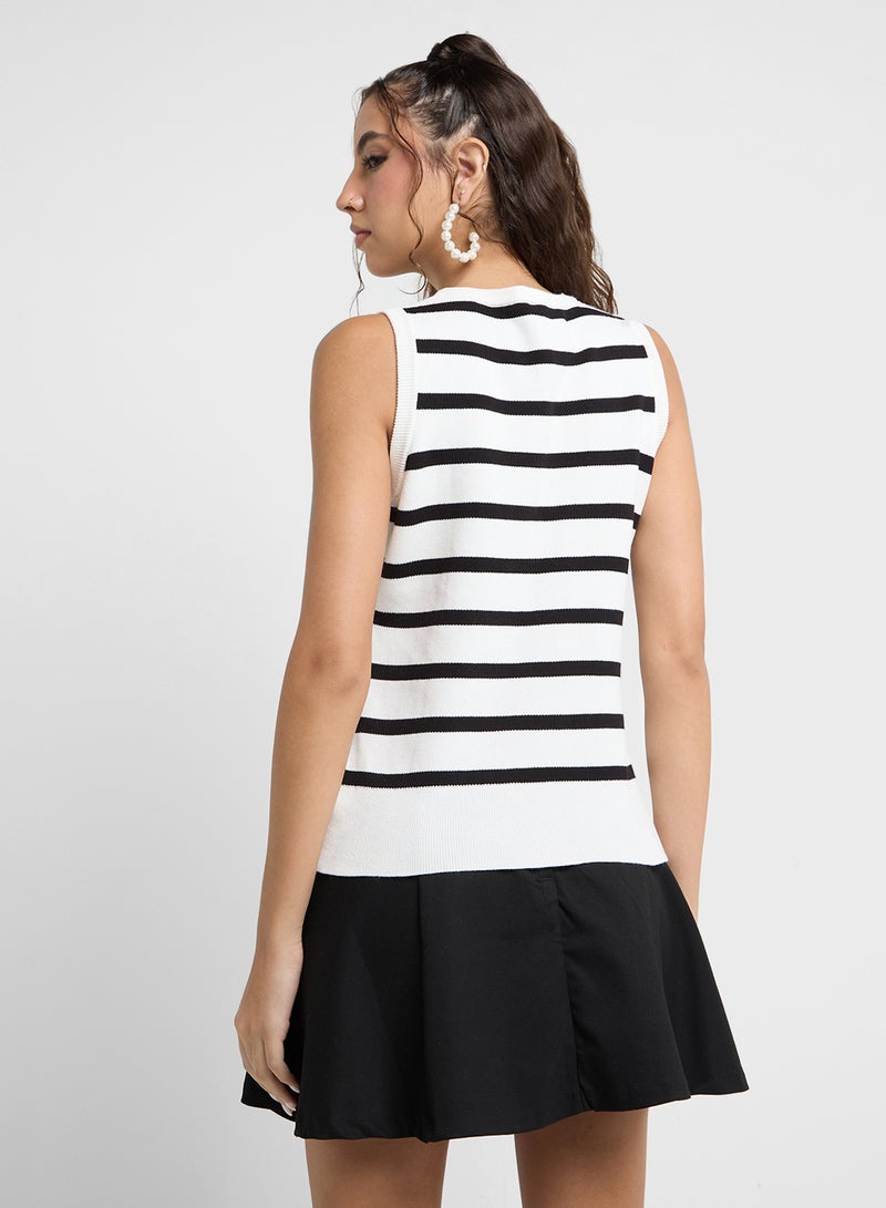 Sleeveless Stripe Knitted Vest