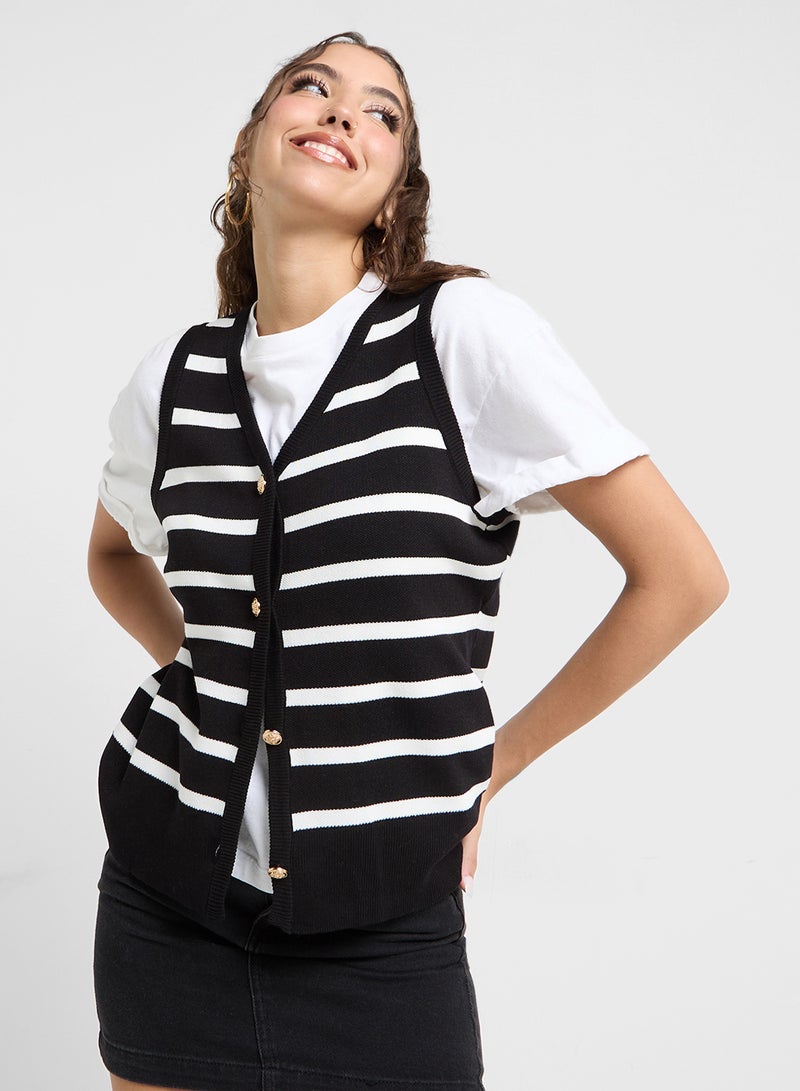 Sleeveless Stripe Knitted Vest