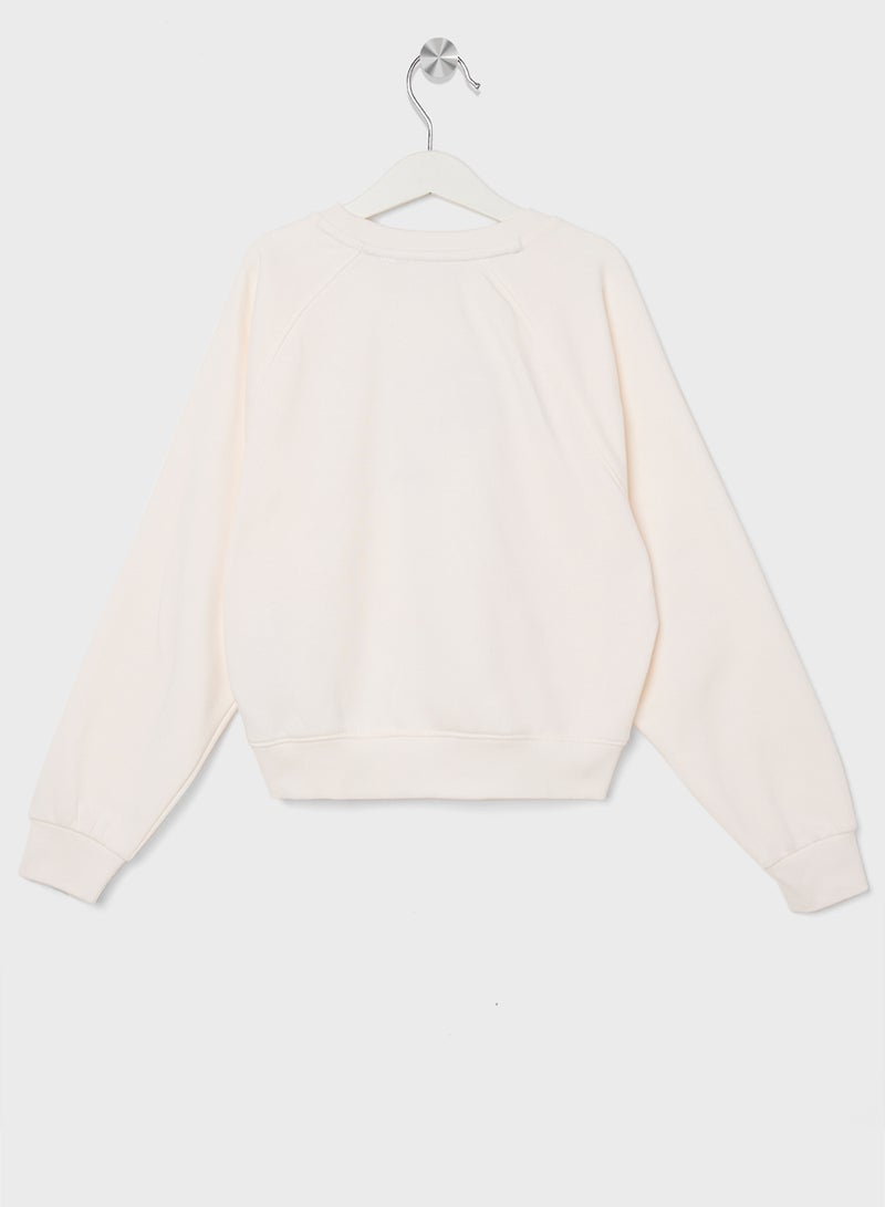 EMB FLOWER FLEECE CREWNECK