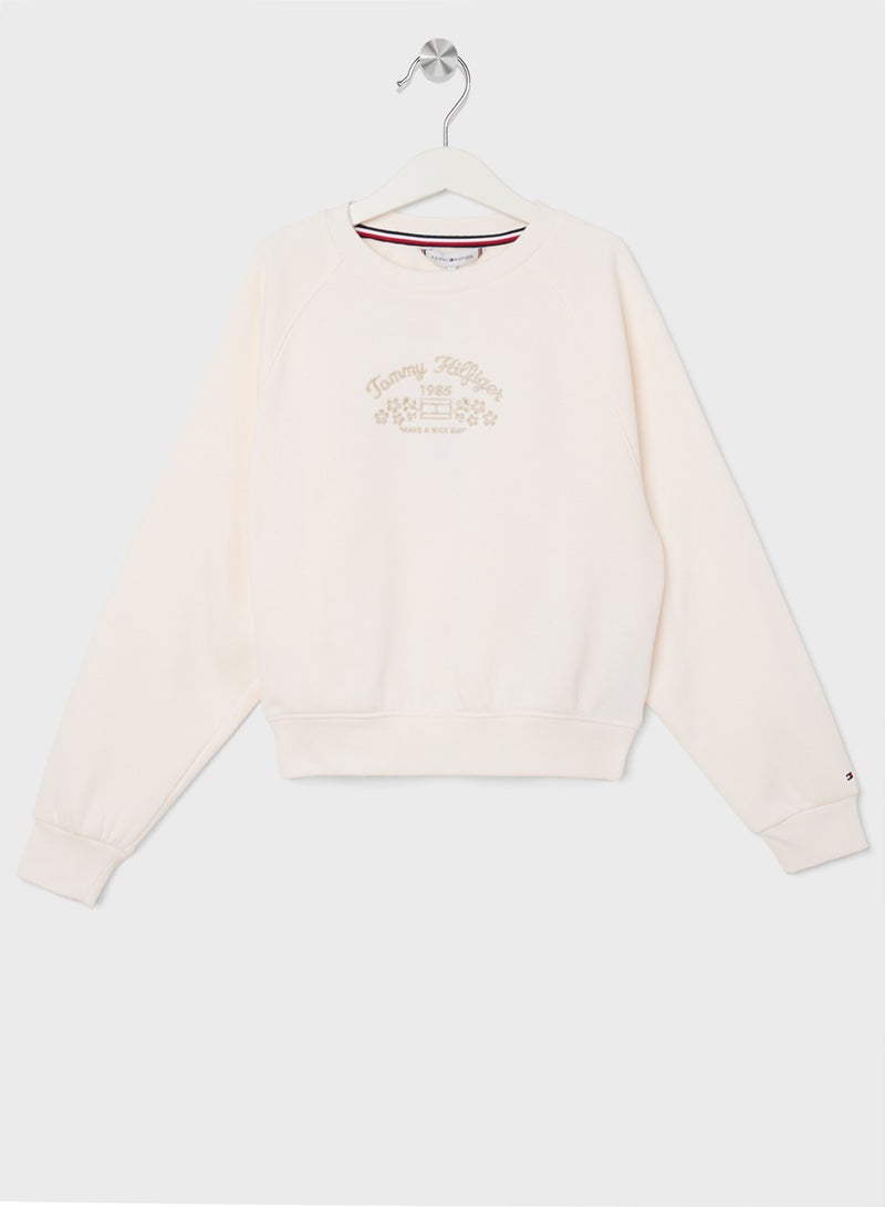 EMB FLOWER FLEECE CREWNECK