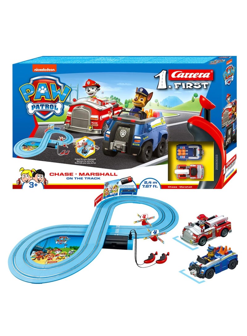 Paw Patrol Chase Marshall Racetrack Material : Plastic Unisex Includes 2 Vehicles, 2 Hand Controls Ages 3+