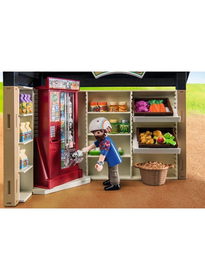 Playmobil 71250 Country farm shop, bike with trailer, organic farm food grocery shop, sustainable toy for children ages 4+