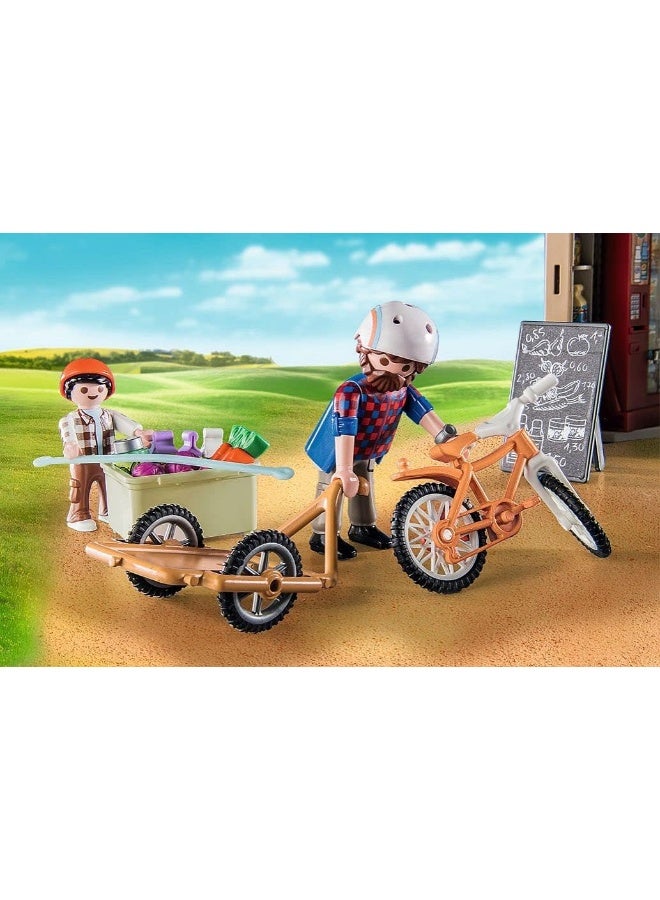 Playmobil 71250 Country farm shop, bike with trailer, organic farm food grocery shop, sustainable toy for children ages 4+