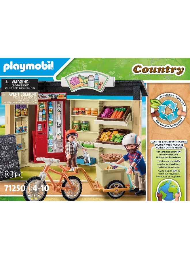 Playmobil 71250 Country farm shop, bike with trailer, organic farm food grocery shop, sustainable toy for children ages 4+