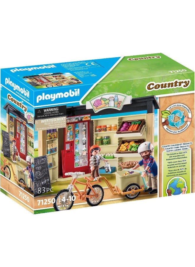 Playmobil 71250 Country farm shop, bike with trailer, organic farm food grocery shop, sustainable toy for children ages 4+