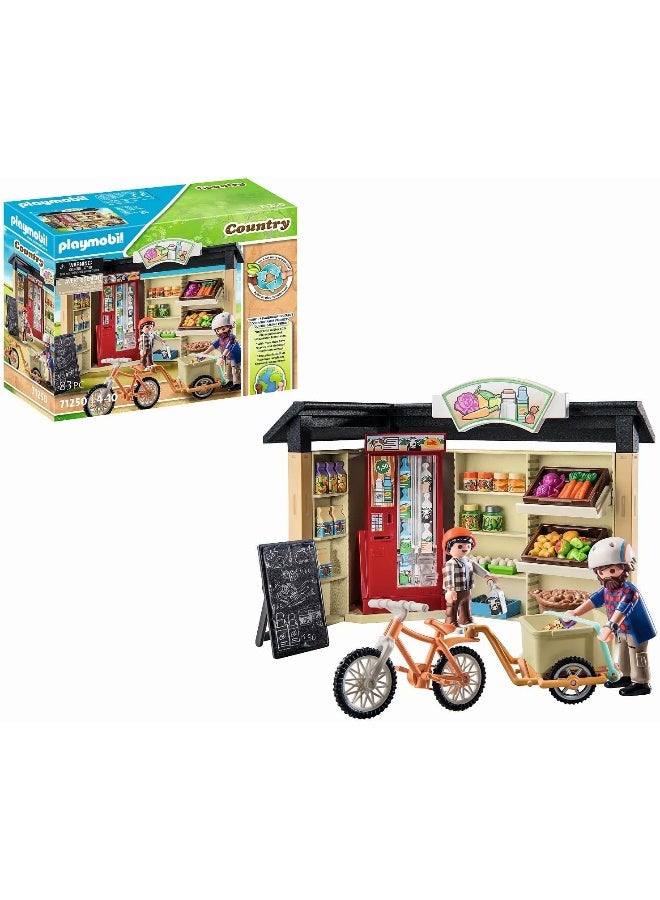 Playmobil 71250 Country farm shop, bike with trailer, organic farm food grocery shop, sustainable toy for children ages 4+