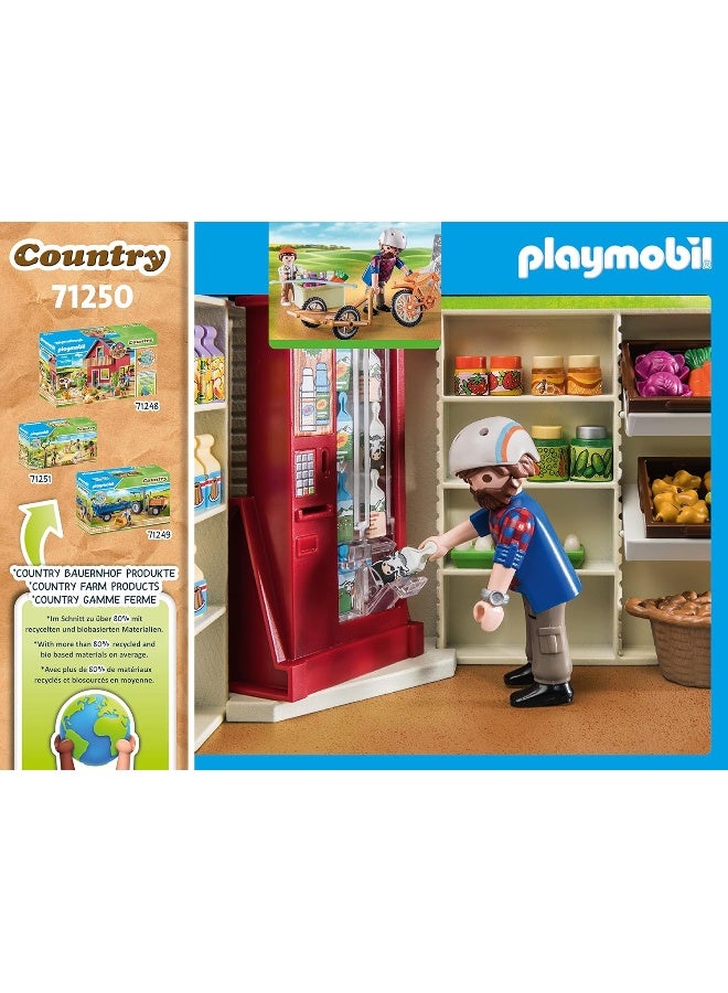 Playmobil 71250 Country farm shop, bike with trailer, organic farm food grocery shop, sustainable toy for children ages 4+