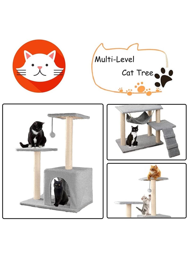 Cat Tree with Toy, Cat Tower condo for Indoor Cats, Cat House with Padded Plush Perch, Cozy Hammock and Sisal Scratching Posts, Light Gray