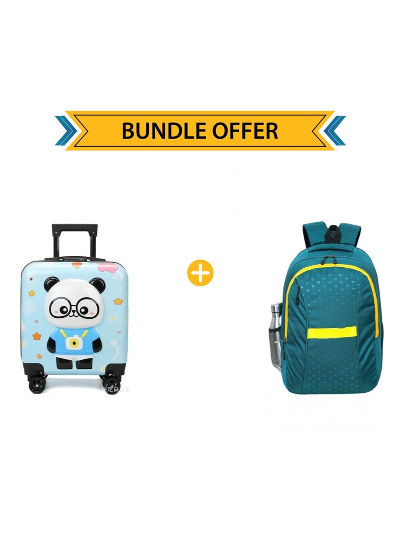 Kids Travel Luggage Set Cute Panda Suitcase with Large Backpack Rolling Trolley Case & Durable School Bag Combo