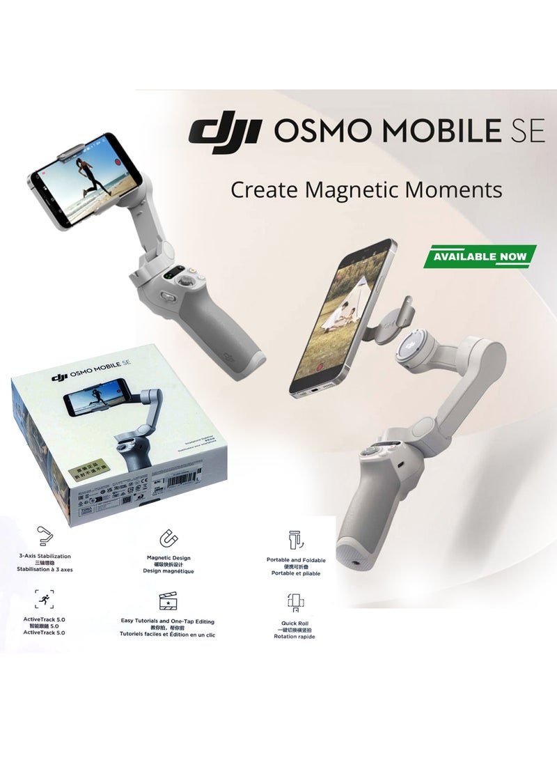 OSMO Mobile SE Intelligent Gimbal, 3-Axis Phone Gimbal, Android And iPhone Gimbal, Vlogging Stabilizer YouTube And TikTok Videos, UAE Version With Official Warranty Support-DJI-ZM500SE