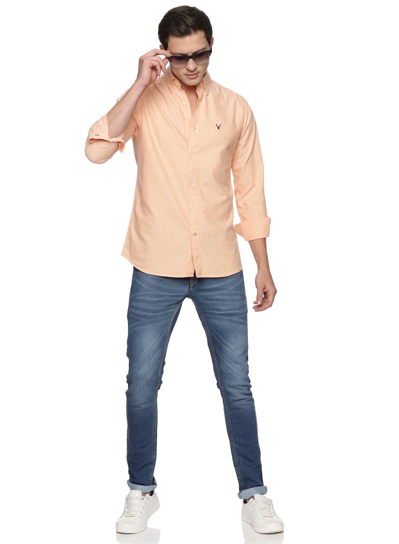 Men's Button Down Slim Fit, Casual Style semi Shirt Dressing | Long Sleeve | Smart Fit Cuff - Orange