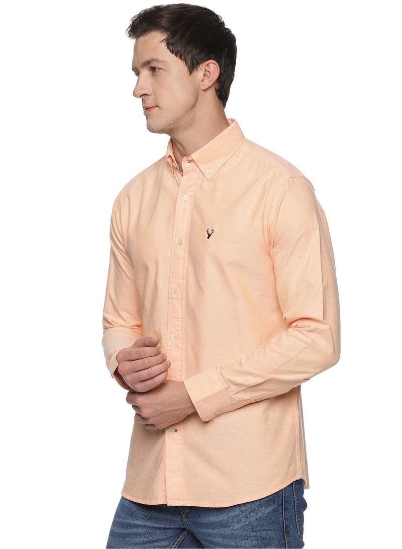 Men's Button Down Slim Fit, Casual Style semi Shirt Dressing | Long Sleeve | Smart Fit Cuff - Orange