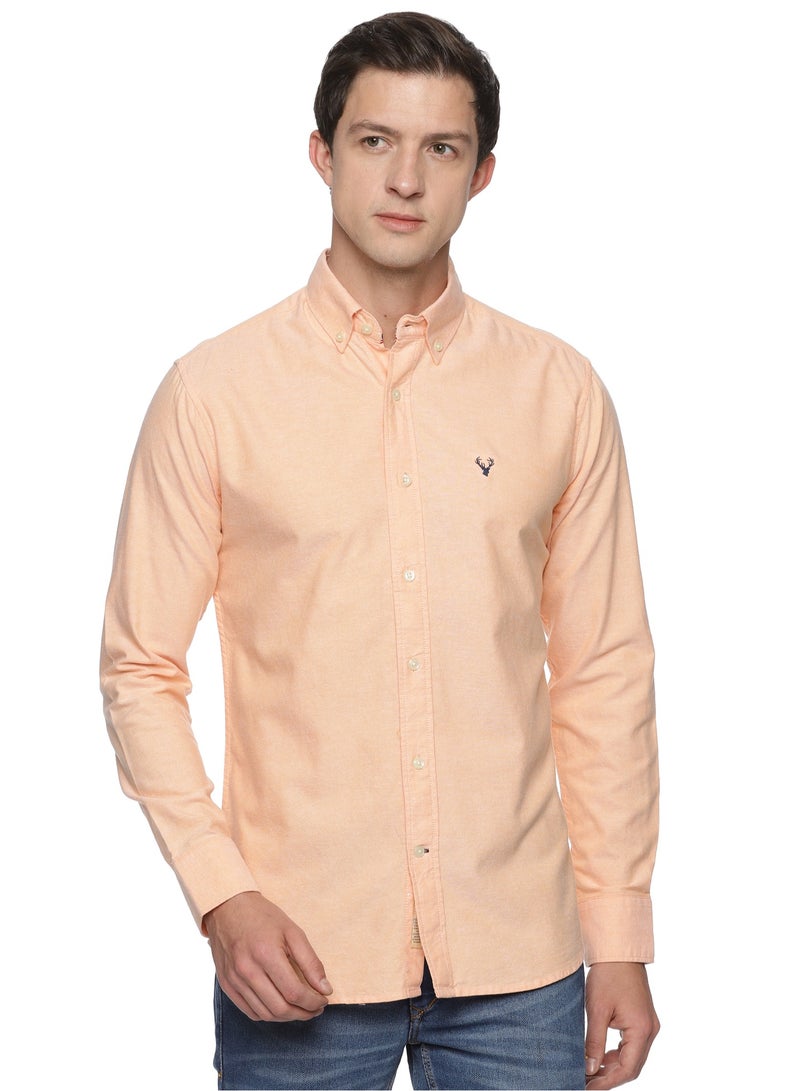 Men's Button Down Slim Fit, Casual Style semi Shirt Dressing | Long Sleeve | Smart Fit Cuff - Orange