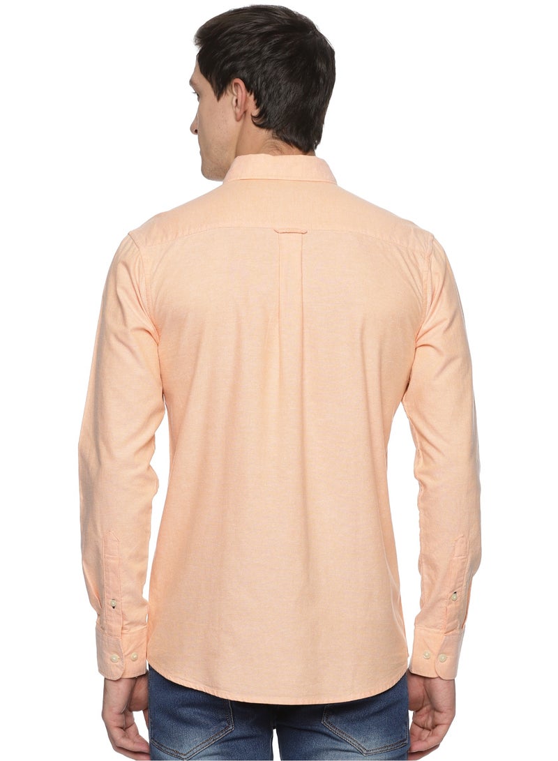 Men's Button Down Slim Fit, Casual Style semi Shirt Dressing | Long Sleeve | Smart Fit Cuff - Orange