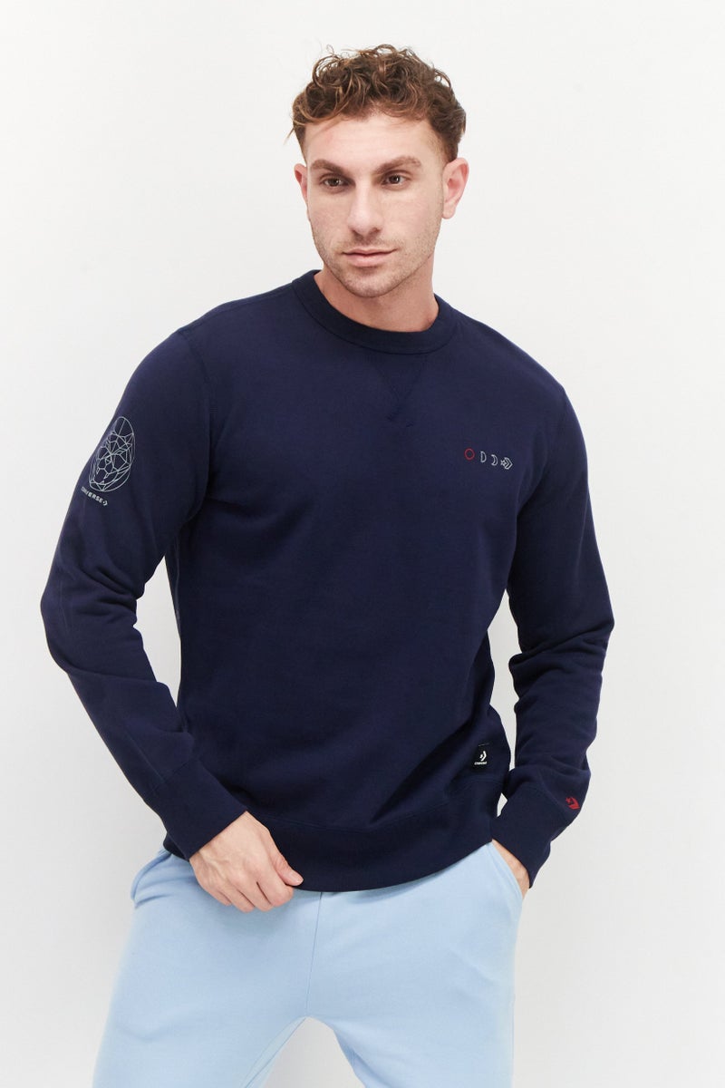 Men Sportswear Fit Long Sleeves Outdoor Sweatshirt, Navy Blue