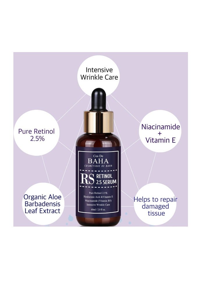 Cos de baha Retinol 2.5% Facial Serum with Vitamin E - Facial Crepe Erase + Diminishes Acne-prone + Age Spot Remover