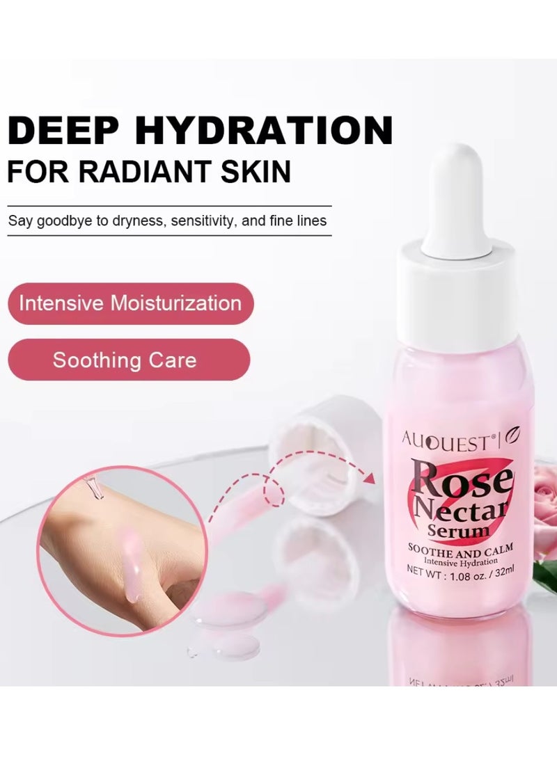 Rose Nectar Serum Rose Face Serum Soothe and Calm Soft Smooth Skin and Intensive Hydration Hydrating Moisturizing Nourishing Face Serum for Dry Sensitive and Fine Line Skin Rose Whitening Serum 32ml