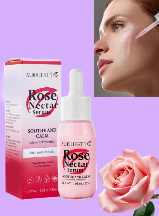 Rose Nectar Serum Rose Face Serum Soothe and Calm Soft Smooth Skin and Intensive Hydration Hydrating Moisturizing Nourishing Face Serum for Dry Sensitive and Fine Line Skin Rose Whitening Serum 32ml