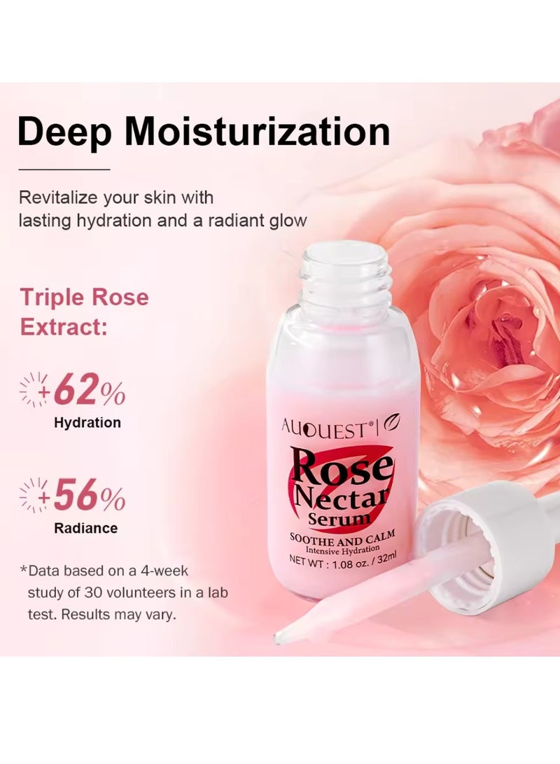 Rose Nectar Serum Rose Face Serum Soothe and Calm Soft Smooth Skin and Intensive Hydration Hydrating Moisturizing Nourishing Face Serum for Dry Sensitive and Fine Line Skin Rose Whitening Serum 32ml