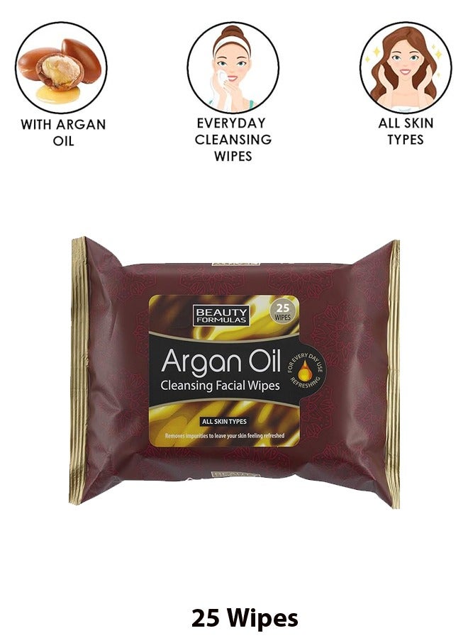 Argan Oil Cleansing Facial Wipes 50 Wipes – All Skin Types, Hydrating and Refreshing, Vegan Friendly