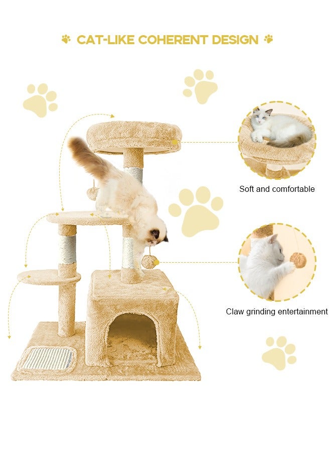 Cat Tree with Toy, Cat Tower condo for Indoor Cats, Cat House with Padded Plush Perch,Sisal Scratching Posts