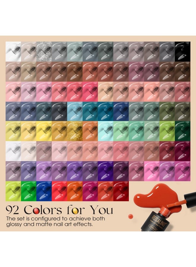 100Pcs Gel Nail Polish Set 92 Pcs Colors Gel Polish Set With 8 Bottles Of Base And Glossy Matte Top Coat Starter Gel Nail Set Suitable For All Seasons Gift For Women