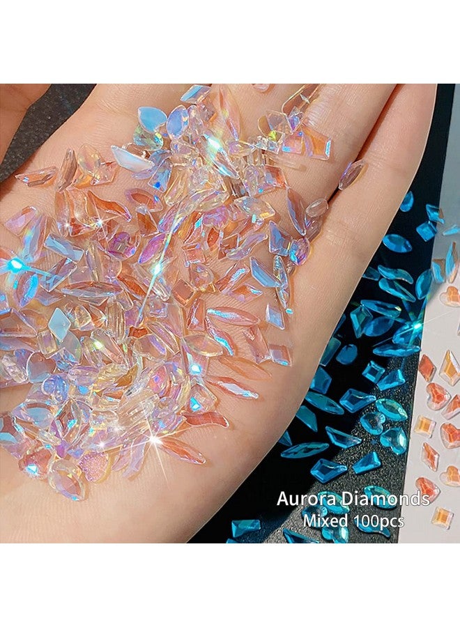 100Pcs Aurora Nail Art Rhinestones Multi Shapes 3D Glass Ab Crystal For Nail Art Craft Decoration Mix 10 Style Flat Back Crystals Charm Gem Stone