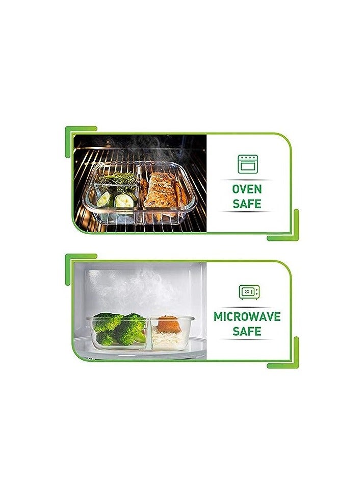 Glass Meal Prep Containers Glass 3 Compartment- Glass Food Storage Containers - Glass Storage Containers with Lids