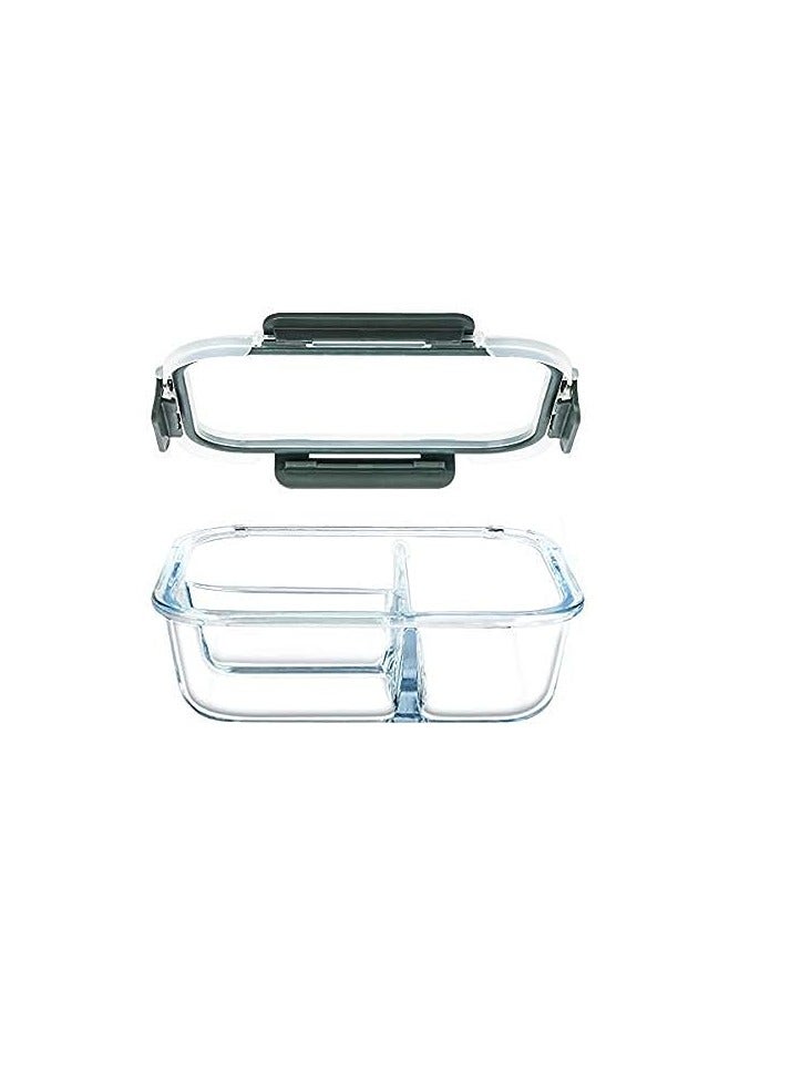 Glass Meal Prep Containers Glass 3 Compartment- Glass Food Storage Containers - Glass Storage Containers with Lids