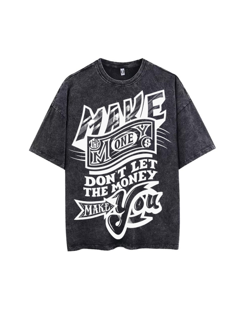 Distressed Black Unisex Make the Money Motivational Graphic T-Shirt