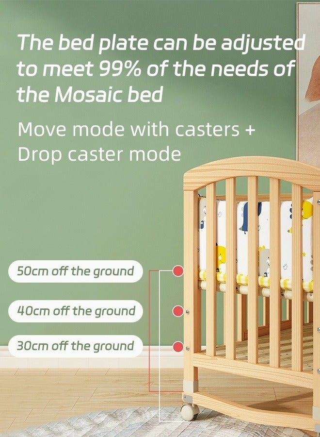 Multifunctional Baby Bed Wood Baby Bedside Crib with Foldable Storage Board