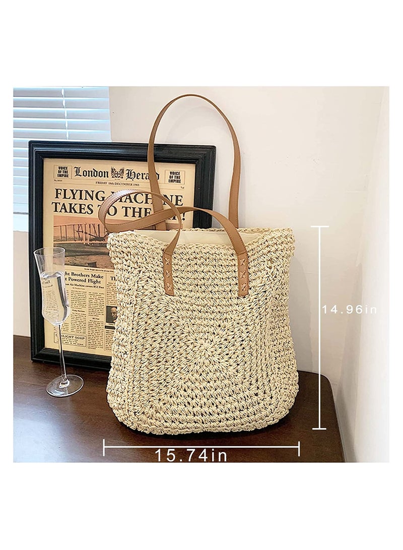 SYOSI Women's Classic Straw Handbag, Summer Beach Shoulder Bag Bohemia New, Large Woven Fishing Net Handmade Shoulder Bag Handbag