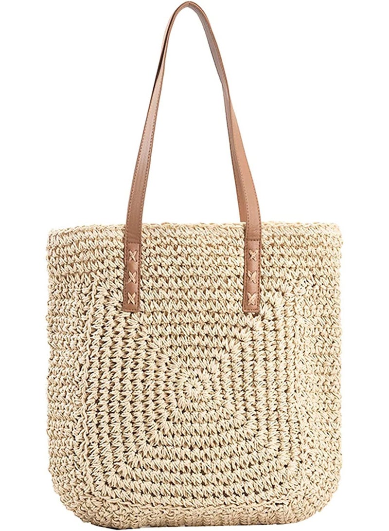 SYOSI Women's Classic Straw Handbag, Summer Beach Shoulder Bag Bohemia New, Large Woven Fishing Net Handmade Shoulder Bag Handbag