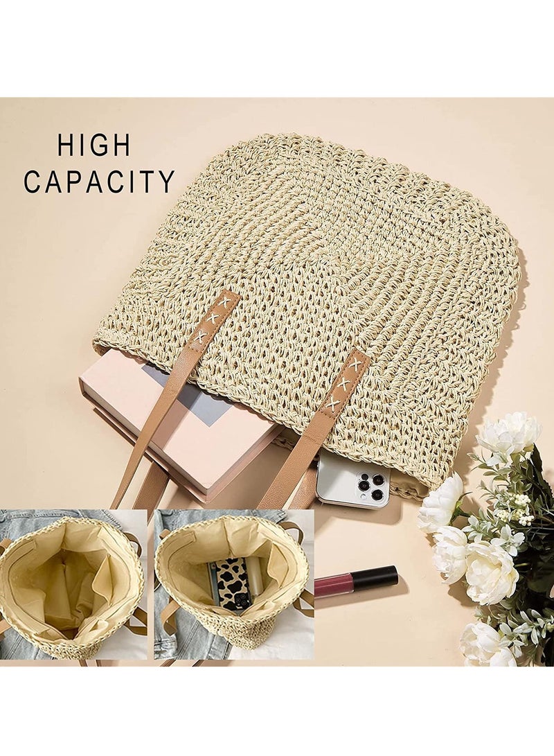 SYOSI Women's Classic Straw Handbag, Summer Beach Shoulder Bag Bohemia New, Large Woven Fishing Net Handmade Shoulder Bag Handbag