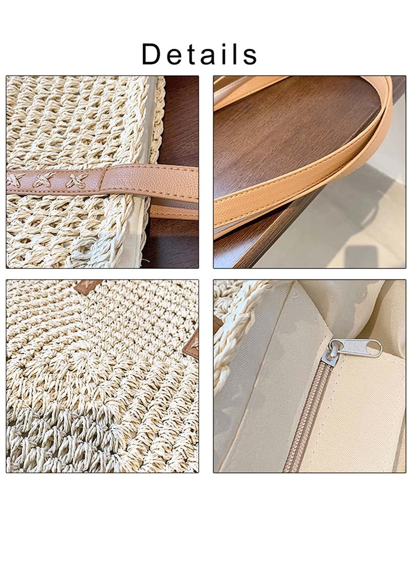 SYOSI Women's Classic Straw Handbag, Summer Beach Shoulder Bag Bohemia New, Large Woven Fishing Net Handmade Shoulder Bag Handbag