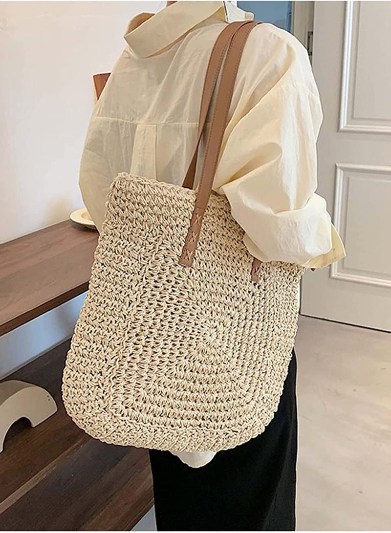 SYOSI Women's Classic Straw Handbag, Summer Beach Shoulder Bag Bohemia New, Large Woven Fishing Net Handmade Shoulder Bag Handbag
