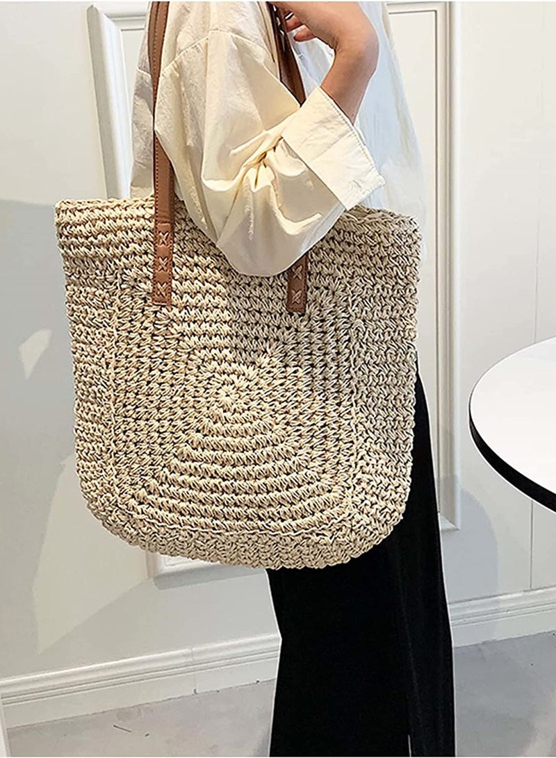 SYOSI Women's Classic Straw Handbag, Summer Beach Shoulder Bag Bohemia New, Large Woven Fishing Net Handmade Shoulder Bag Handbag