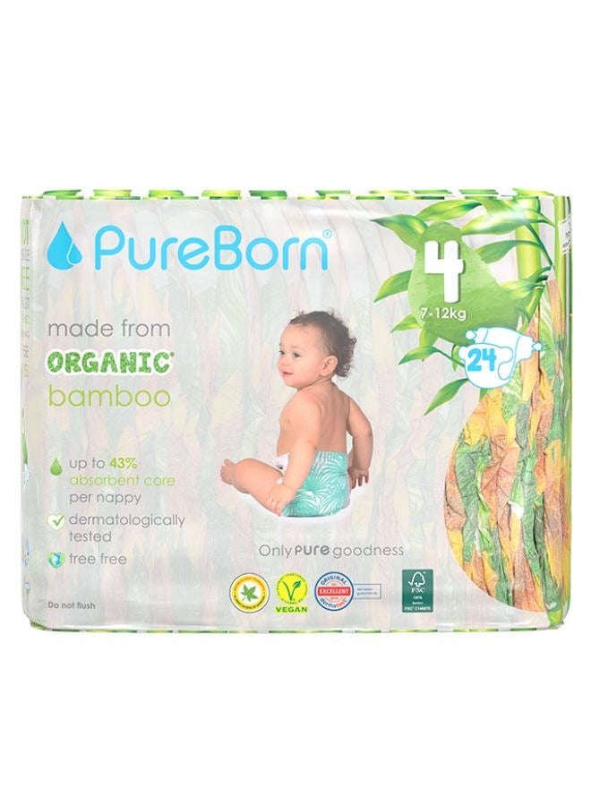 Organic Bamboo Size 4 Diapers 7-12 Kg 24 Count