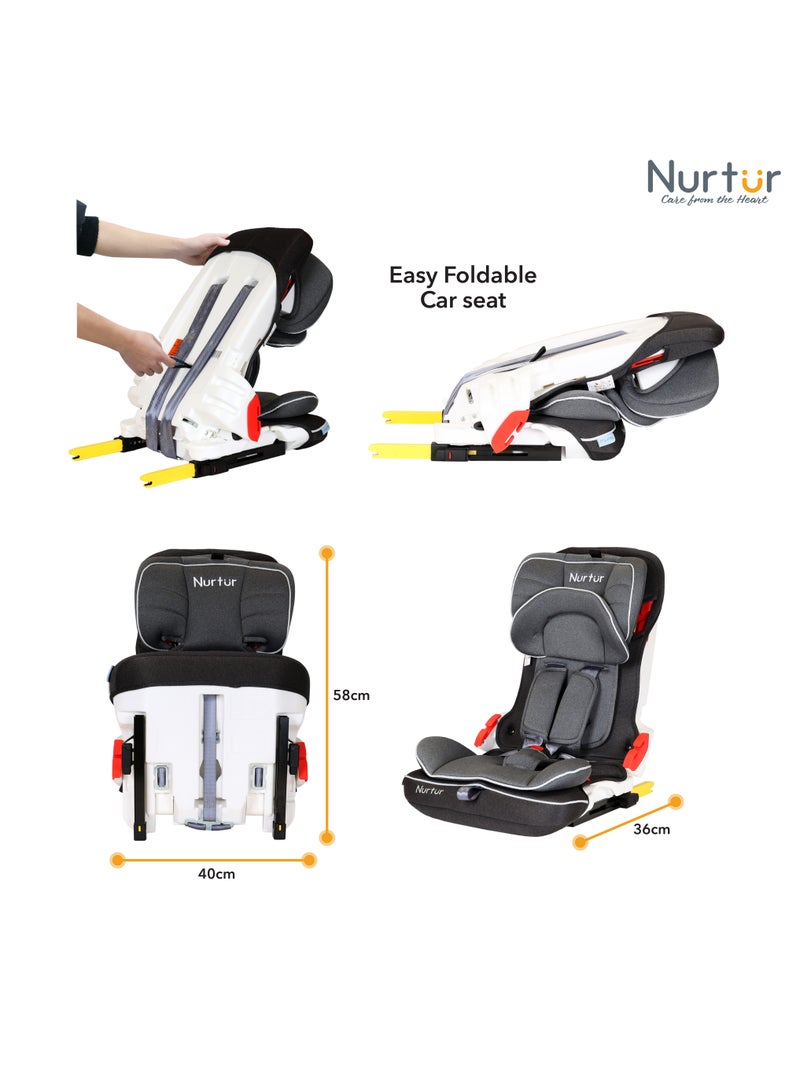 Nurtur Maverick Baby/Kids Compact Foldable Car Seat ISOFIX 10 level Adjustable Headrest 9 months to 12 years -Light Grey